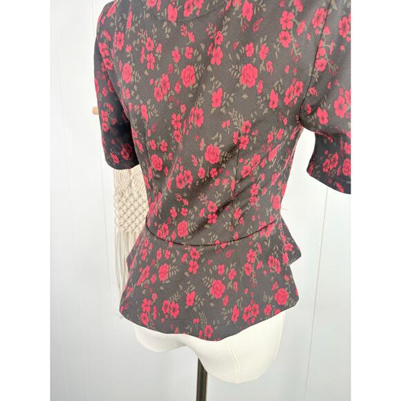 Anthro Meadow & Rue Heartland Floral Faux Wrap Peplum Top Size XS Black Red - Picture 11 of 12
